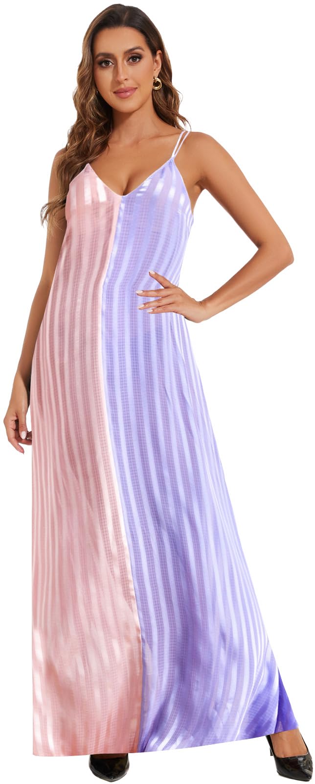 Sexy Striped Women's Maxi Dress - Summer Casual Sleeveless Sundress in Plus Size, Colorful Long Floor Length Flowy Dress for Beach, Vacation & Outdoor Parties