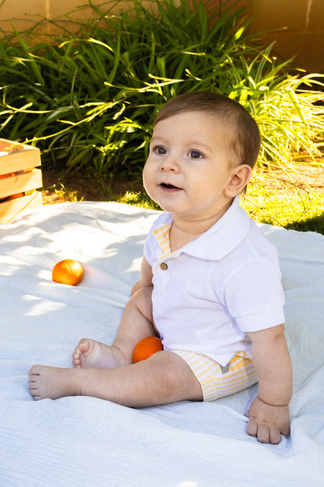 Victor White Polo Shirt & Lemon Striped Shorts - Men's Casual Summer Outfit for Golf, Beach, and Outdoor Activities