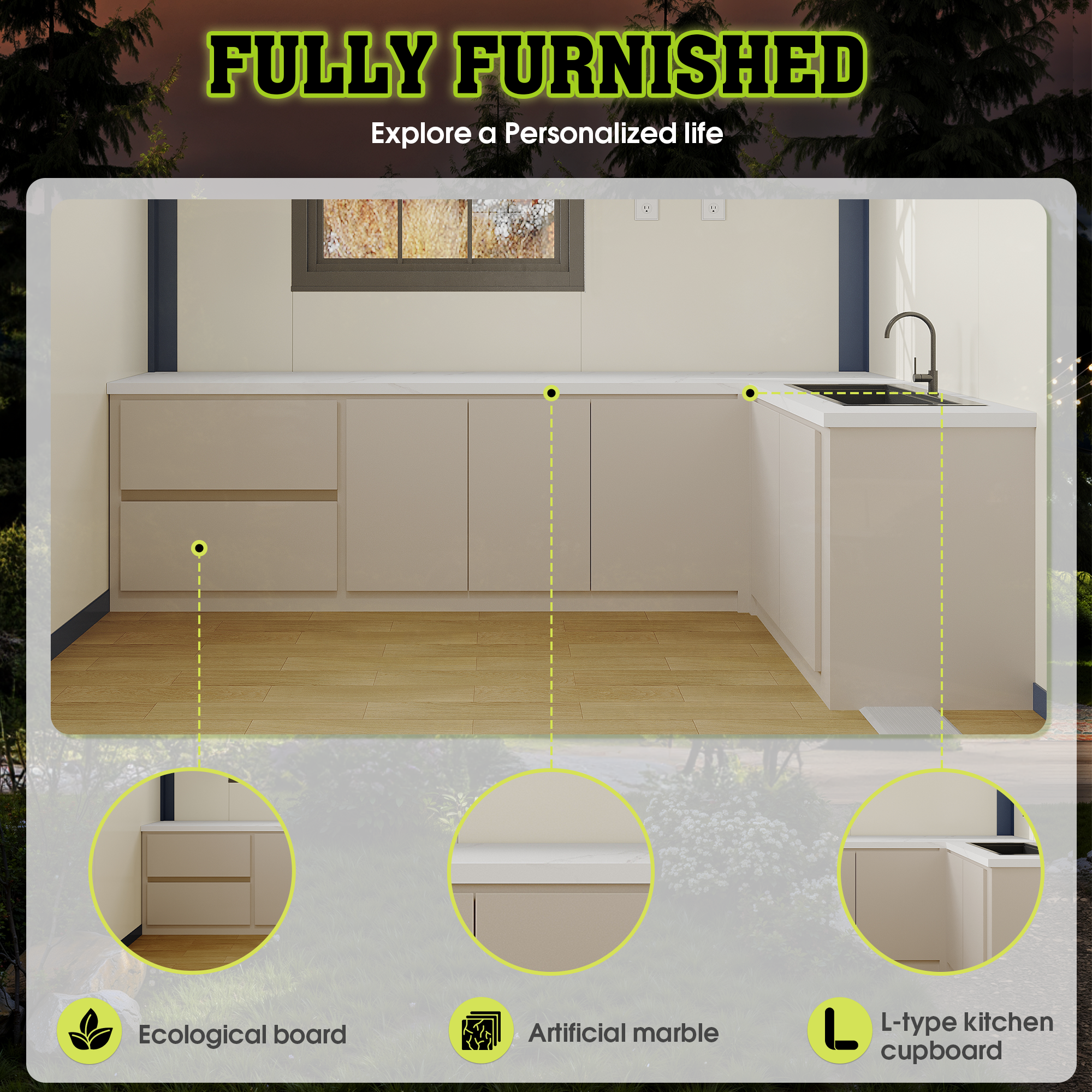EROMMY 20ft Portable Modular Folding House - Expandable 2 Bedroom Container Home with Full Bathroom & Kitchen | Prefab Tiny Home for Backyard, Vacation & Off-Grid Living