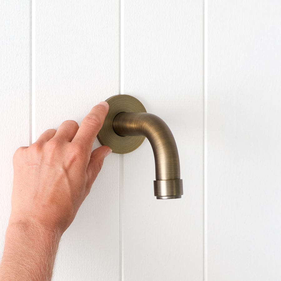 Vintage Brass Melbourne Short Wall Spout Faucet - Perfect for Bathroom, Kitchen, and Outdoor Sink Installations