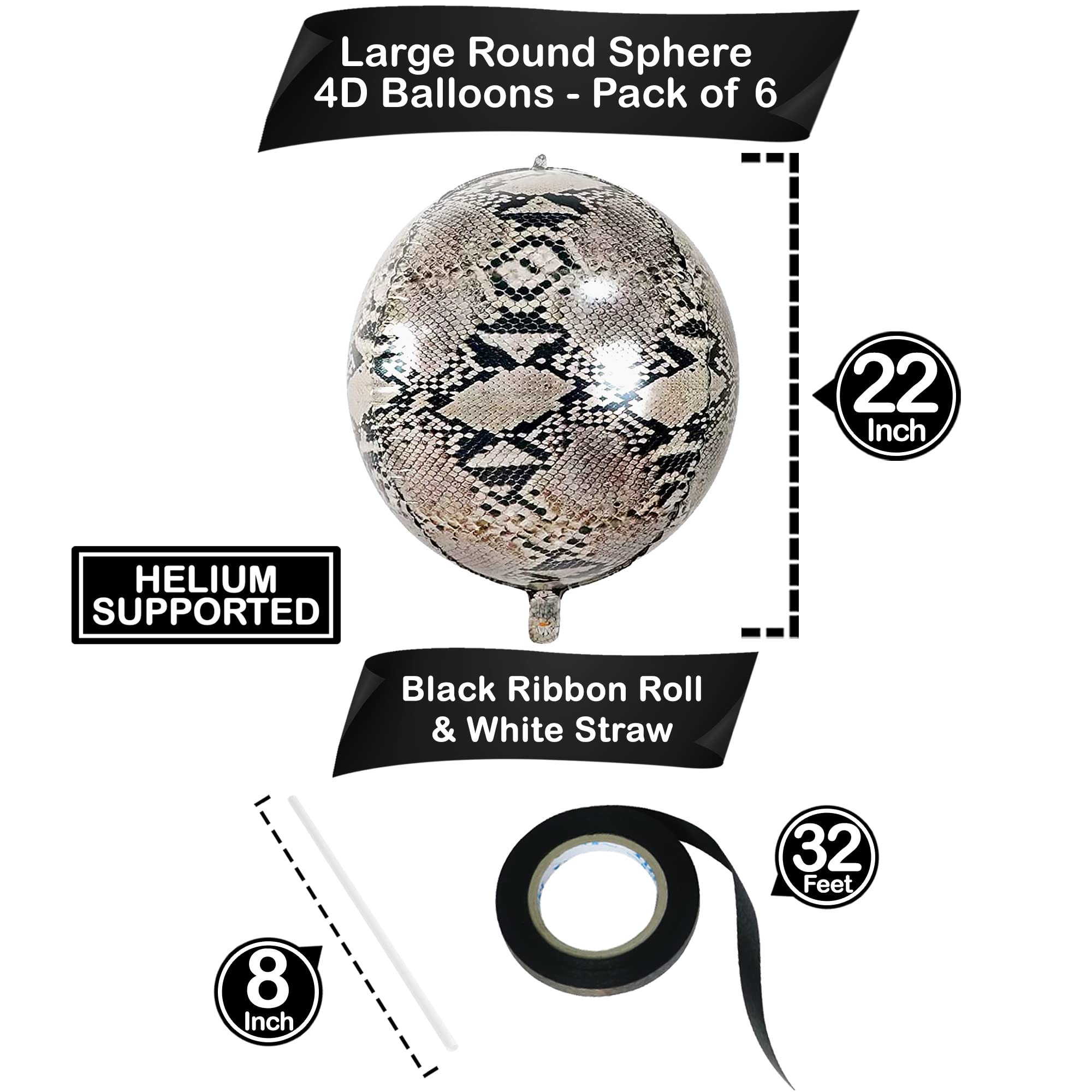 KatchOn 22 Inch Snake Balloons - Pack of 6 | 4D Round Snake Print Party Decorations for Reptile Themed Birthday & Halloween Parties | Perfect for Jungle, Zoo, or Animal Theme Decor