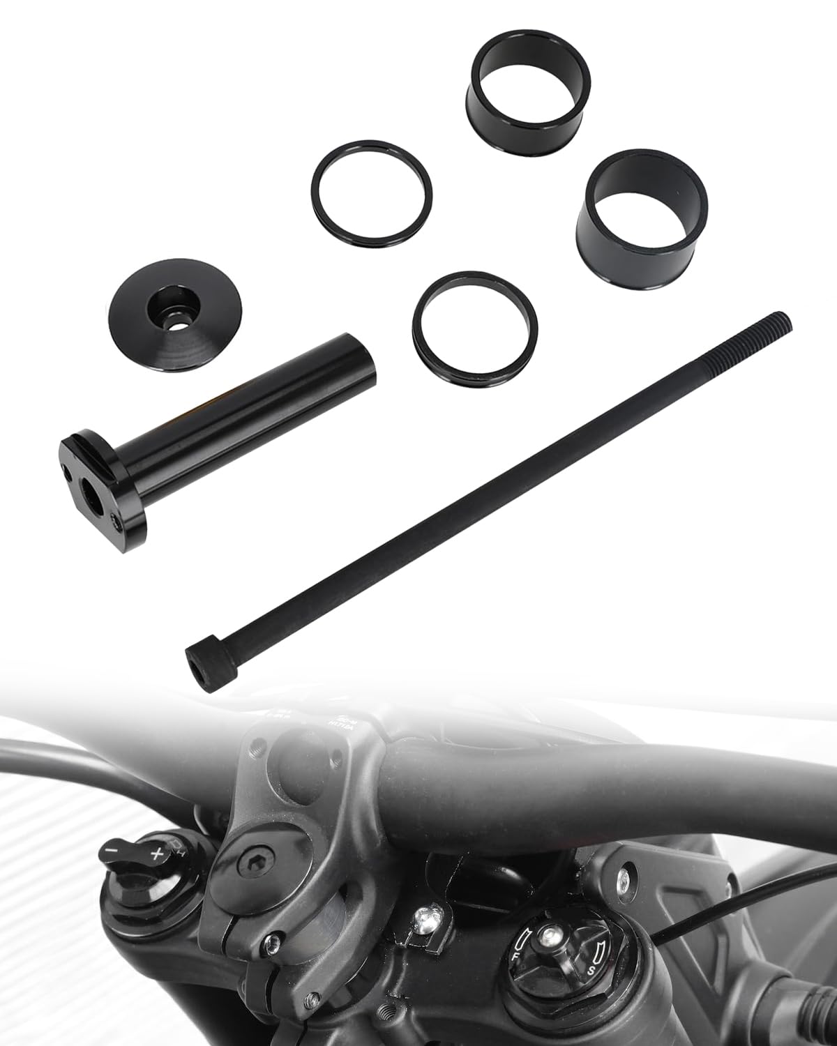 Premium Ebike Stem Lock & Headset Spacer Kit - Handlebar Stem Top Cap Base with Extended Nut for Surron Light Bee/Talaria MX3/E Ride Pro SS/79Bike/X260 - Black | Secure Bike Components for Off-Road & Urban Cycling