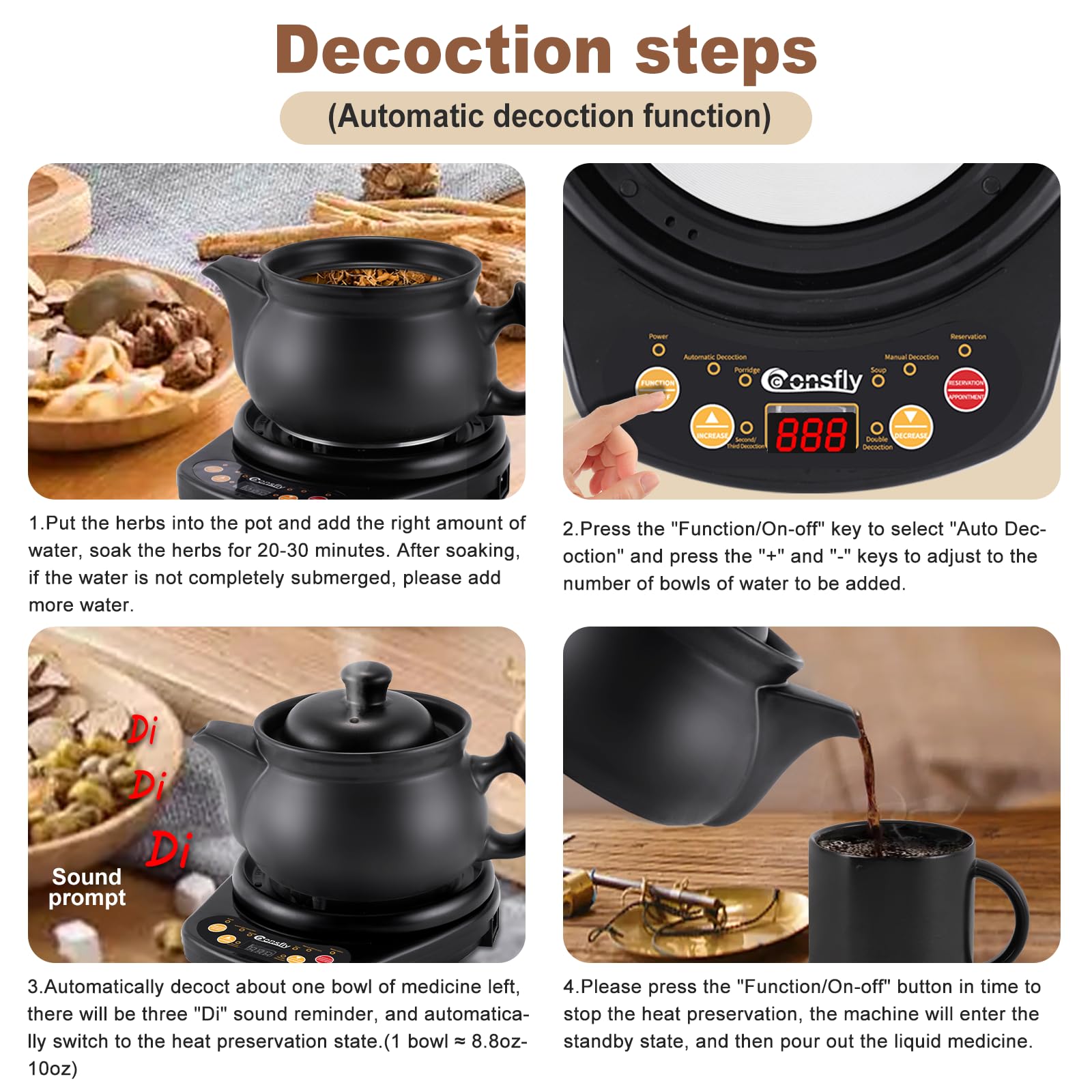 110V Electric Chinese Herbal Medicine Pot - 3.17 Quart Herbal Decoction Cooker with Heating Stove for Traditional Chinese Medicine, Herb Tea & Soup (Up to 600g Herbs) - Perfect for Home Herbal Remedies, TCM Therapy & Natural Wellness