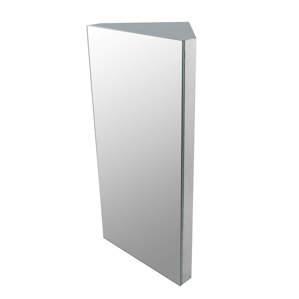 Renovators Supply Infinity Corner Medicine Cabinet with Mirror - Triple Shelf Storage, Modern Wall Mount Bathroom Cabinet - 23.6 Inch, Left Open, Polished Stainless Steel - Perfect for Small Bathrooms, Powder Rooms & Vanity Storage (Pack of 1)
