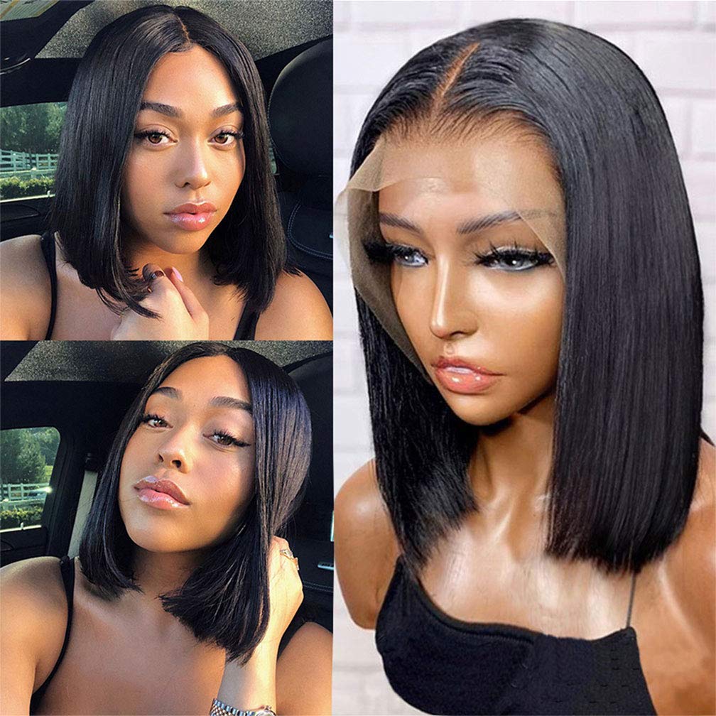 360 Lace Front Wig Brazilian Human Hair 10A Pre Plucked Bleached Knots Silky Straight Natural Black 12
