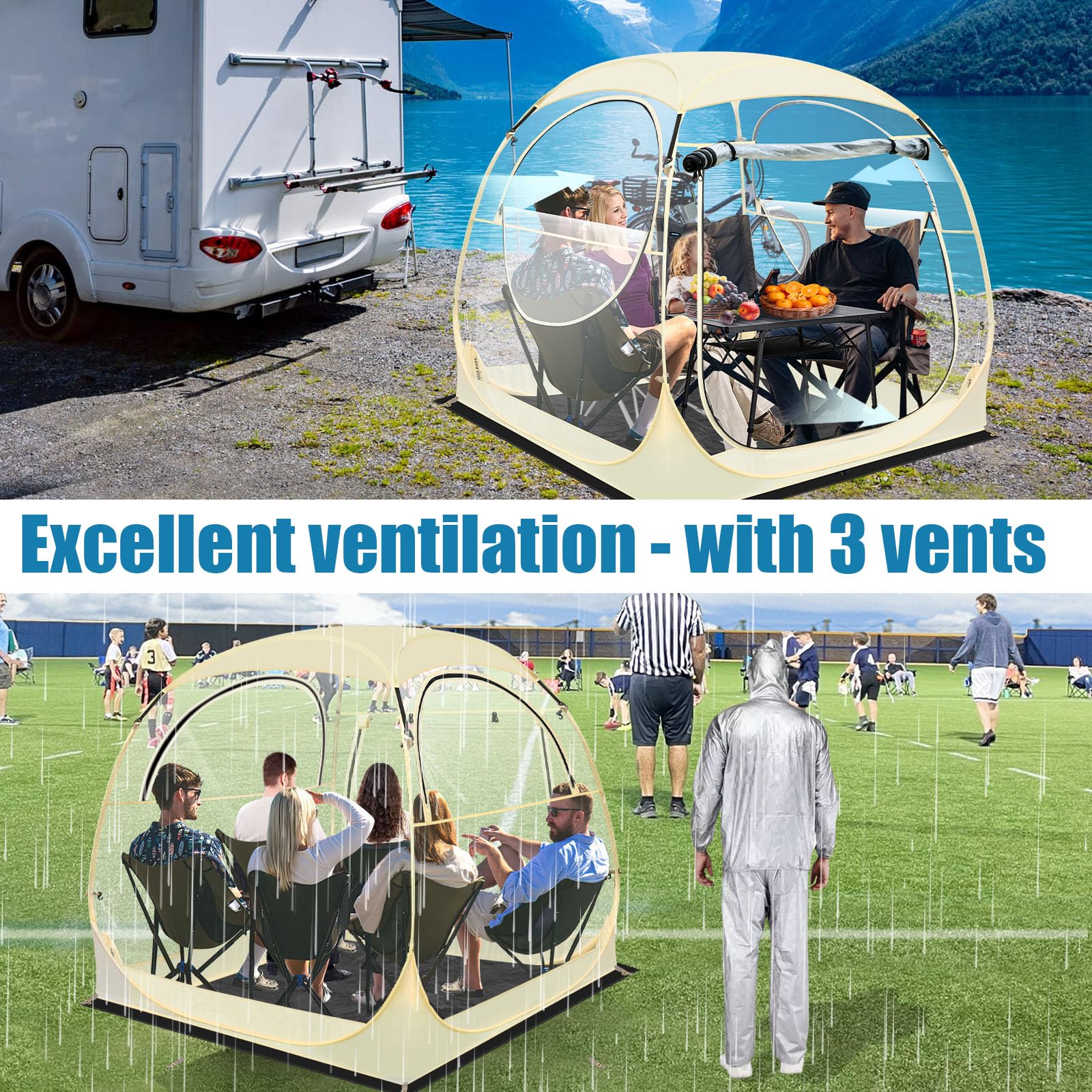 Eapele Instant Pop Up Sports Tent - 1 to 6 Person Portable Shelter for Camping, Fishing, Hiking & Outdoor Events - Waterproof Rain Protection for Picnics, Beach, Sports Games & Festivals