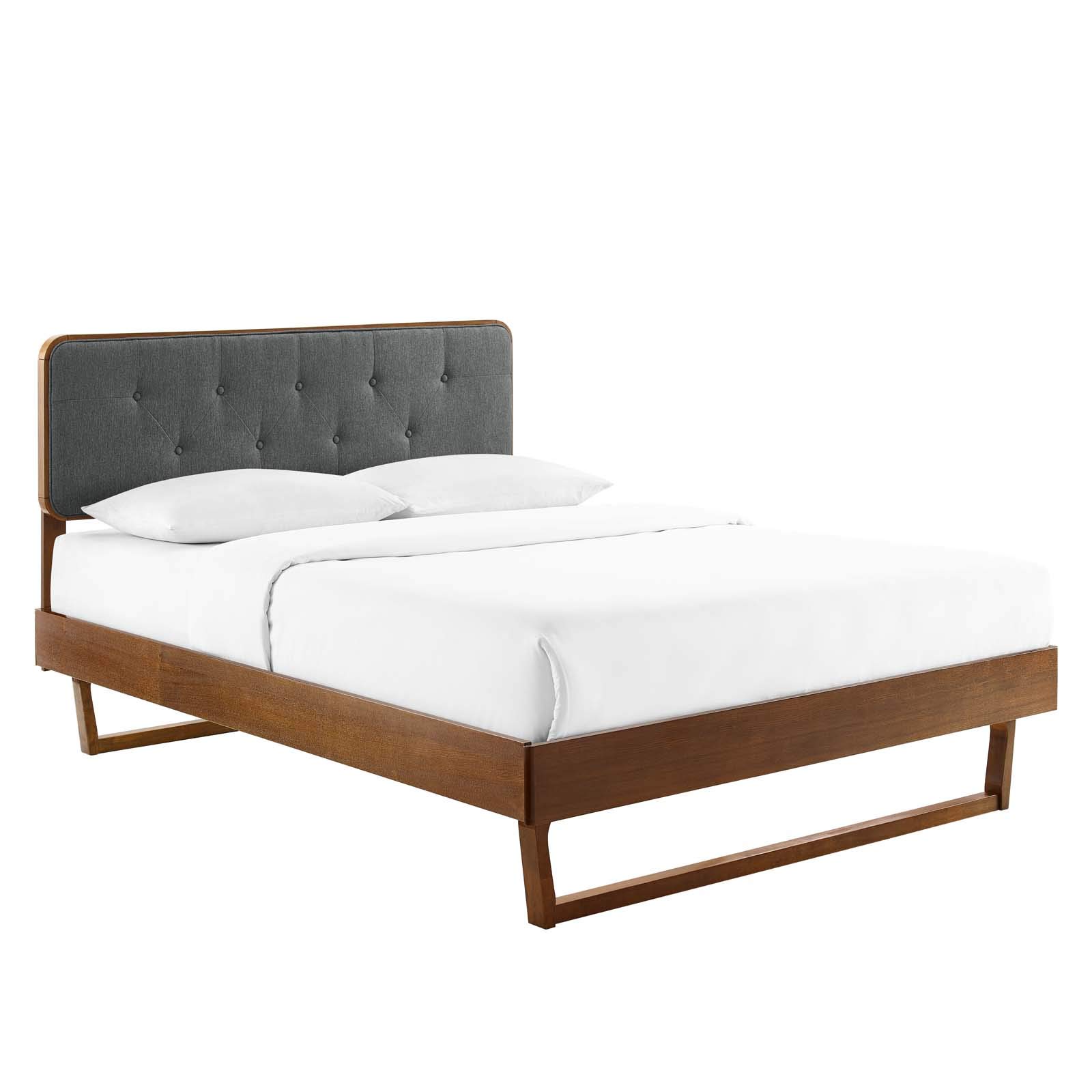 Modway Bridgette Full Wood Platform Bed with Angular Frame - Walnut Charcoal Finish | Solid Wood Bed Frame for Modern Bedrooms | Perfect for Small Spaces & Guest Rooms