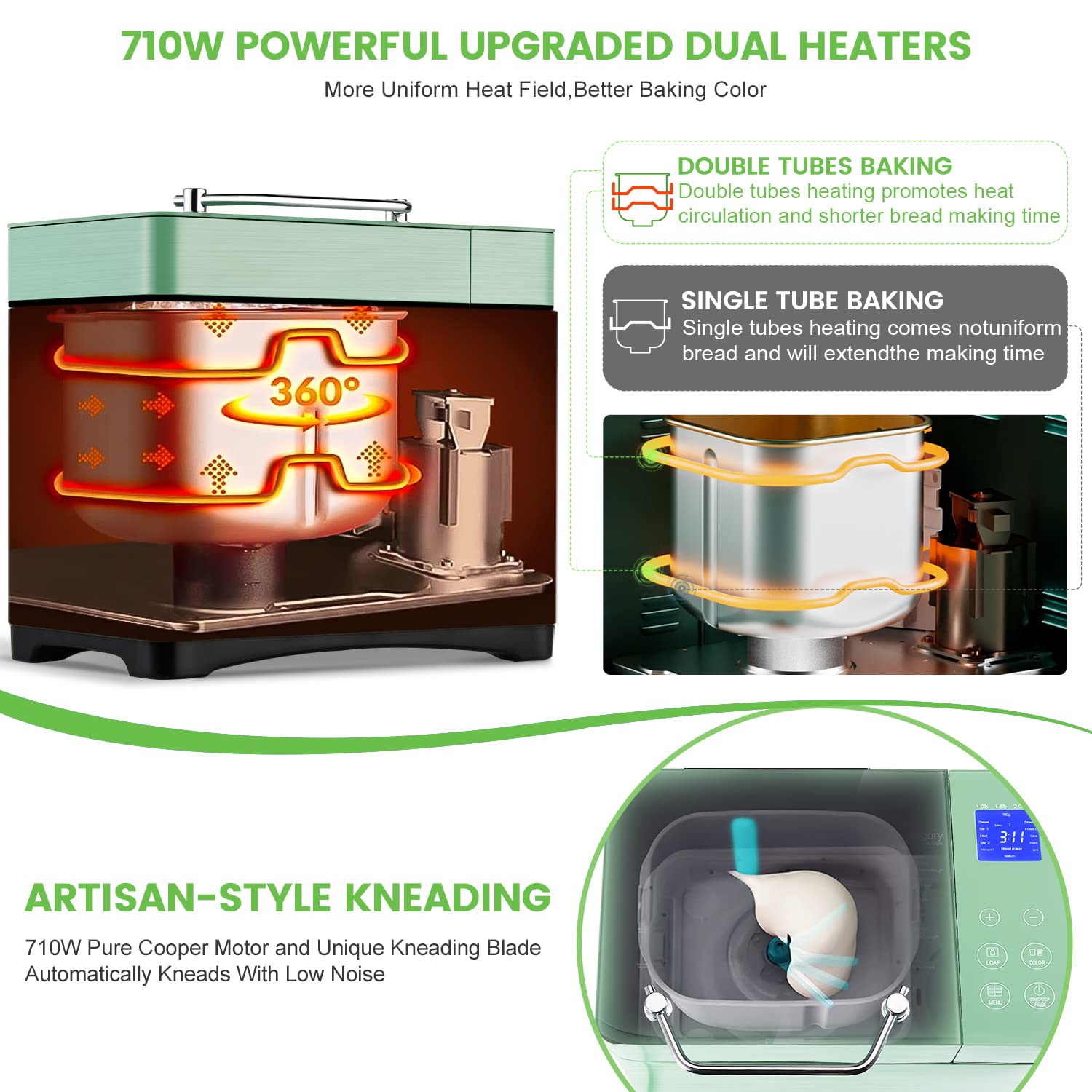 17-in-1 Multifunctional Bread Maker Machine with Dual Heaters - 2.2LB Large Capacity, Non-Stick Ceramic Pan & Auto Fruit Dispenser - Stainless Steel Bread Maker with Touch Panel, 15H Timer & Keep Warm Function - Perfect for Home Baking, Fresh Bread, Gluten-Free & Artisan Loaves
