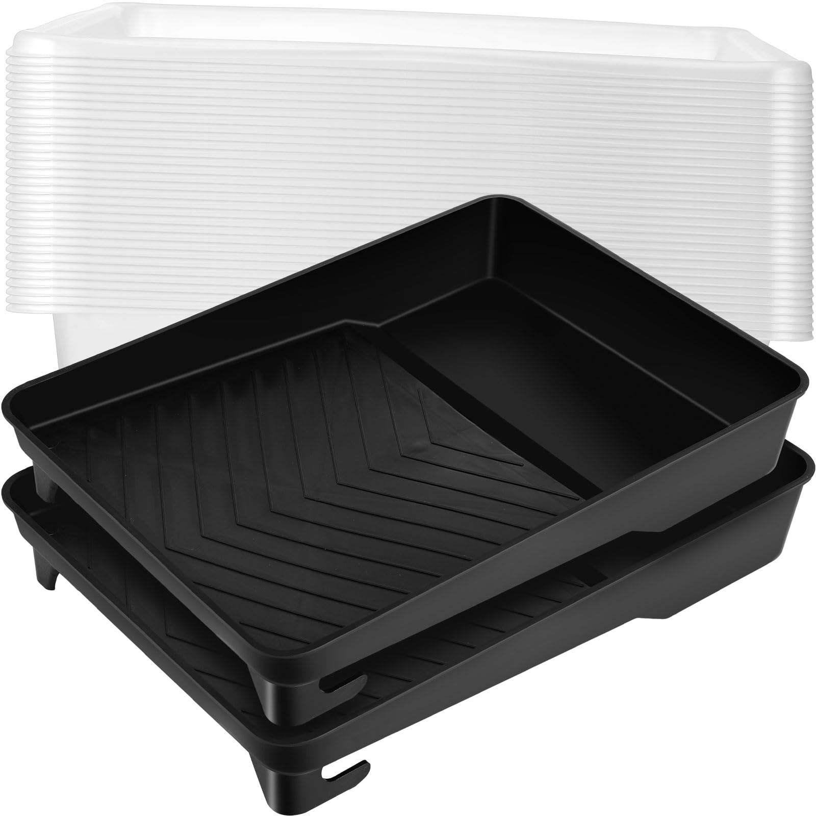 Geelin 62-Piece 9-Inch Paint Tray and Liner Set - 60 Disposable Paint Tray Liners with 2 Durable Paint Trays, Plastic Paint Pan Liners & Deep Textured Ridge for Professional & DIY House Painting - Perfect for Interior Walls, Ceilings, Furniture & Home Improvement Projects