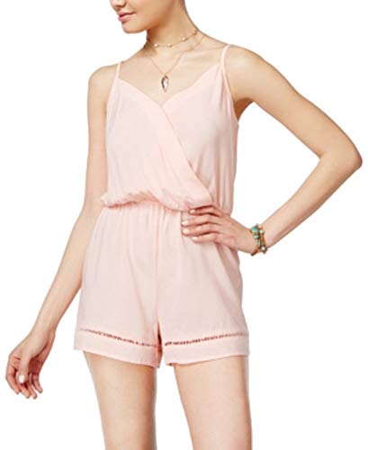 Be Bop Juniors Crochet Trim Spaghetti Strap Romper - Light Pink XL | Summer Casual Outfit, Beach Cover-Up, Boho Chic Fashion