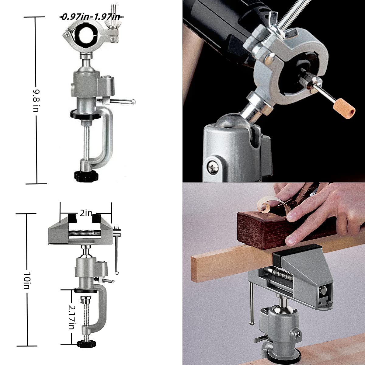 360° Rotating 2-in-1 Universal Table Vise with Electric Drill/Grinder Holder - Heavy Duty Clamp-On Workbench Vise for Woodworking, Metalworking, Jewelry Making, DIY Projects & Home Workshop (3 Inch) - Perfect for Drilling, Sawing, Grinding & Crafting Tasks