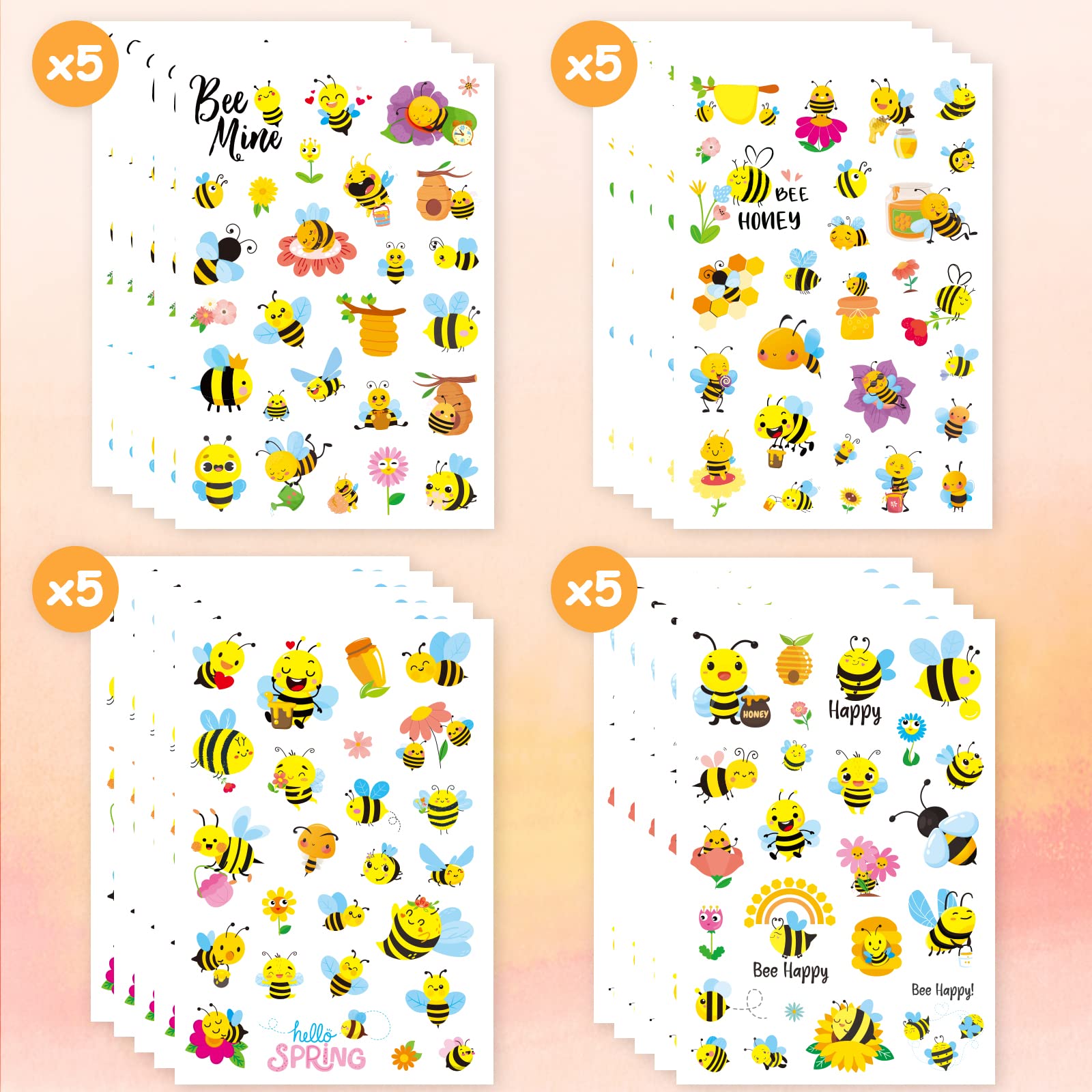 505 Cute Bumble Bee Temporary Tattoo Stickers - Waterproof Fake Tattoos for Kids Birthday Parties, Summer Festivals & Fairy Themed Events - Bulk Party Favors, Goodie Bag Fillers & DIY Craft Supplies