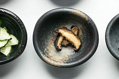3.5 Inch Retro Style Black & Beige Porcelain Side Dish Bowls - Set of 5 Multipurpose Serving Bowls for Soy Sauce, Dipping Sauces, Seasonings - Perfect for Asian Dining, Sushi Restaurants, and Home Entertaining