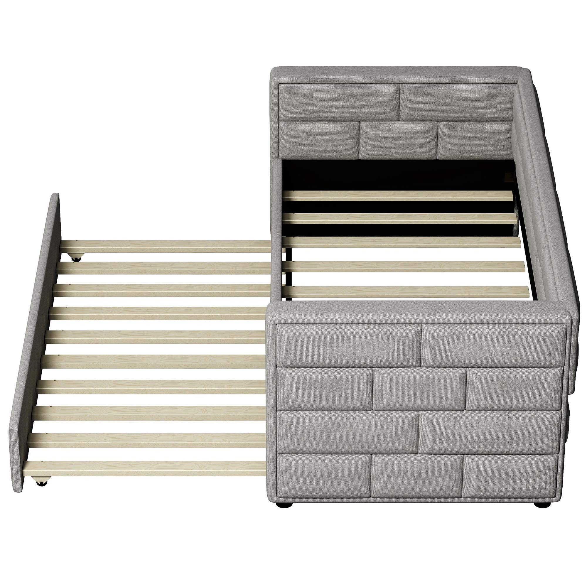 Polibi Twin Size Upholstered Daybed with Trundle - Gray Convertible Sofa Bed with Padded Back & Sides | Perfect for Guest Room, Small Space & Dormitory