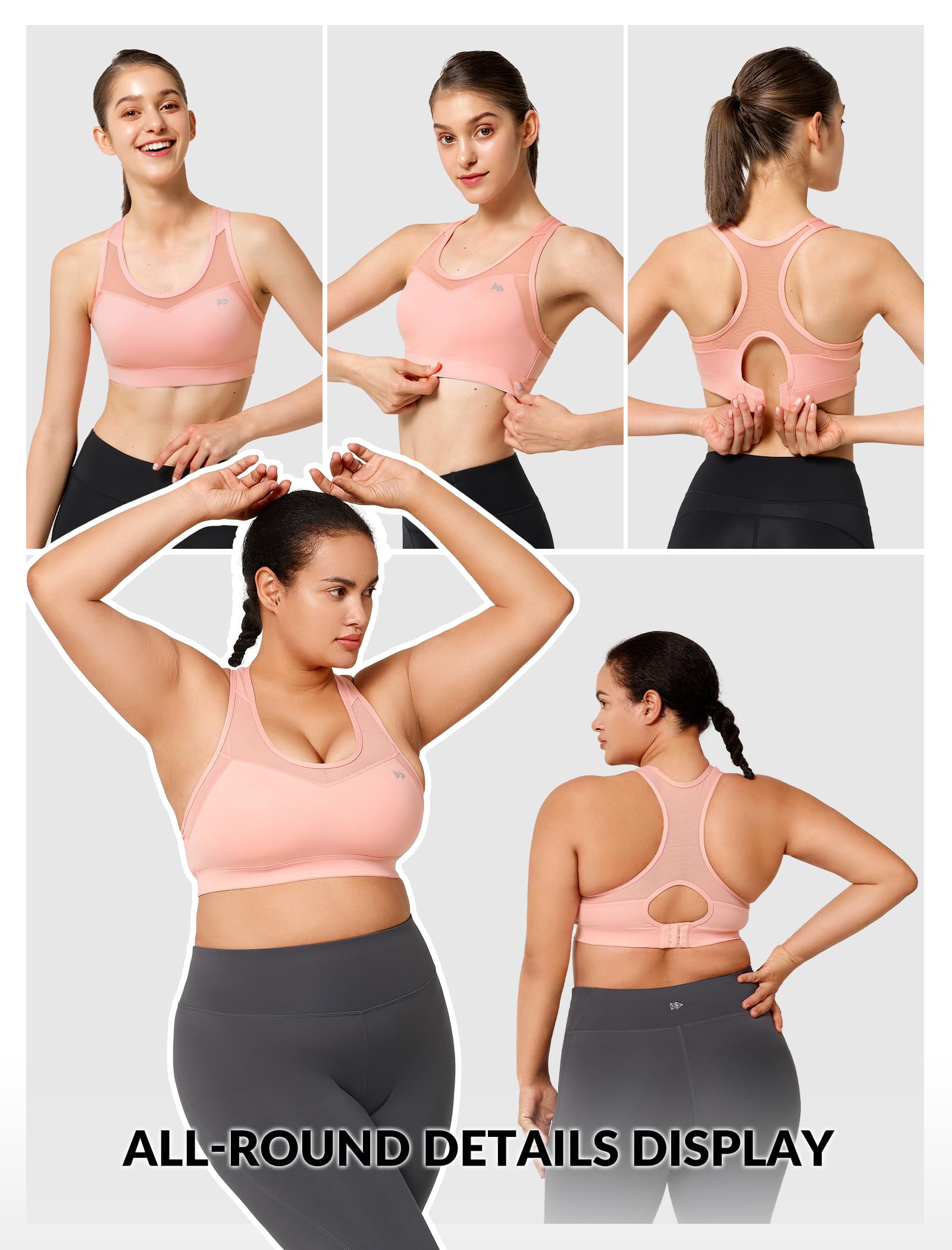 Yvette High Impact Sports Bras for Women Plus Size - Racerback Workout Medium Support Bra for Running, Fitness & Gym - Perfect for High-Intensity Training & Active Lifestyles