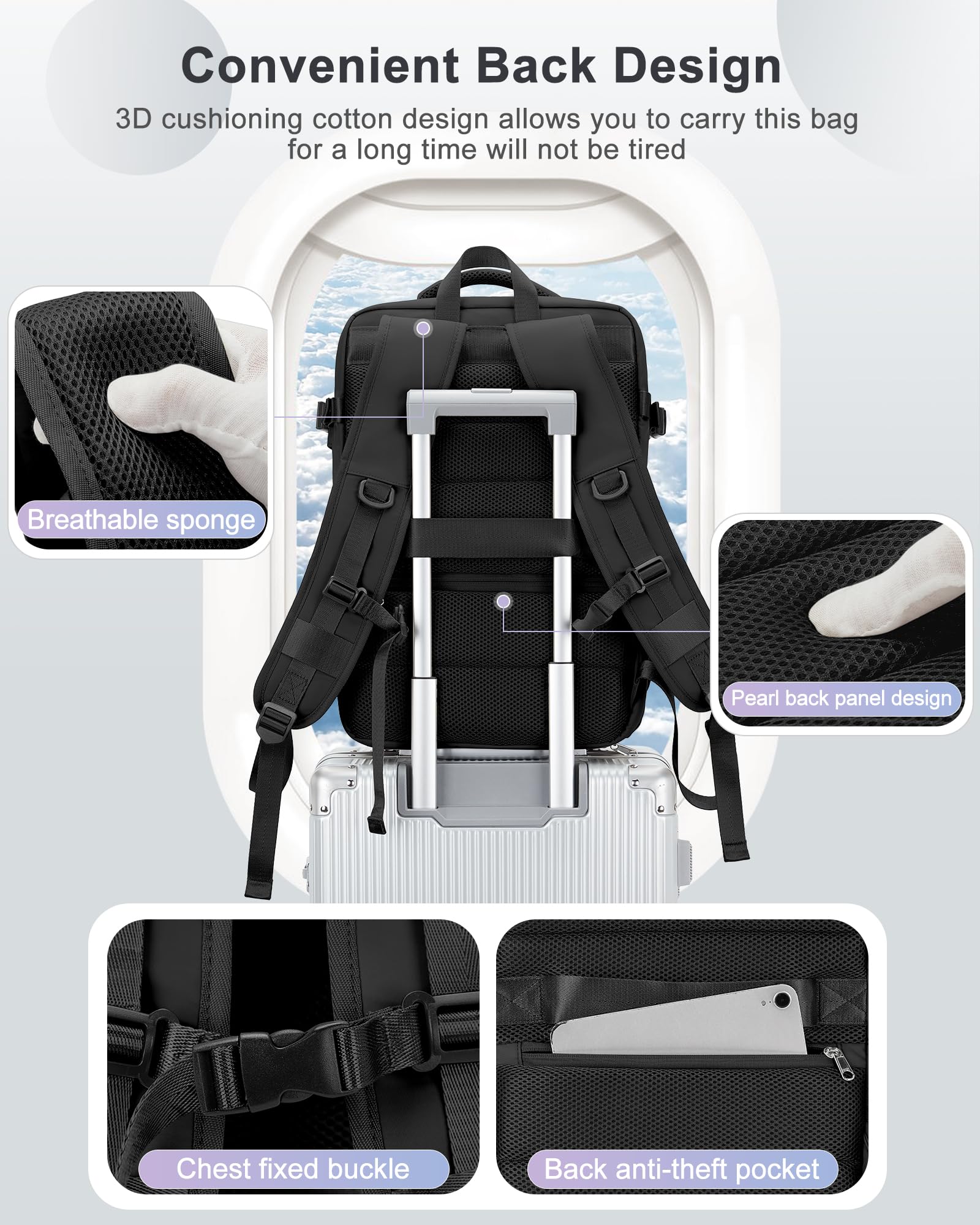 VECAVE Waterproof Travel Laptop Backpack for Women & Men - Flight Approved Carry On Backpack with Shoe Compartment - College School Bag, Sports Daypack for Business Travel, Weekend Getaways & Overnight Trips (Black)
