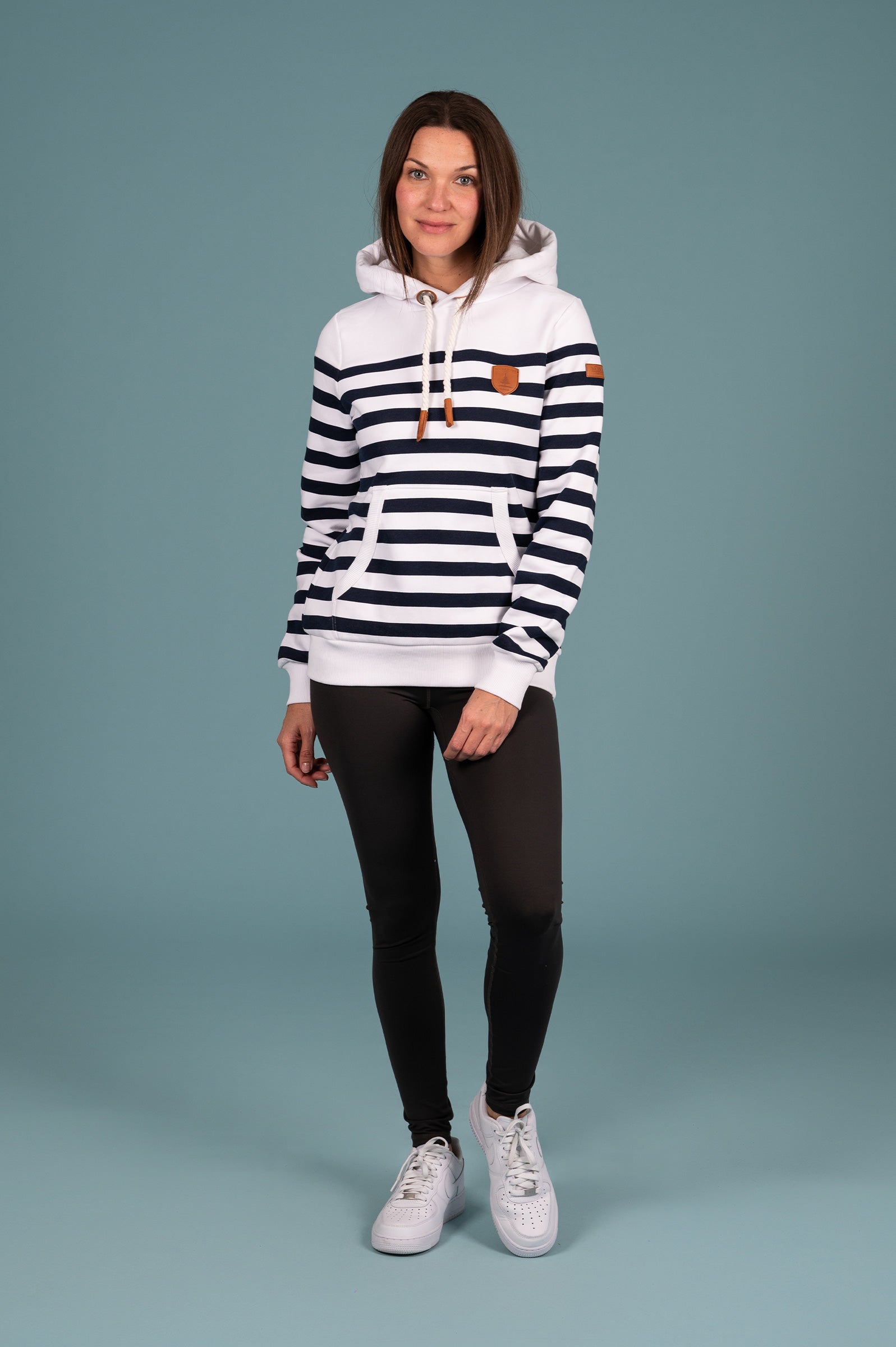 Grace Navy Stripe Hoodie for Women - Soft Cotton Pullover Sweatshirt with Front Pocket - Casual Loungewear for Fall & Winter, Perfect for Home, Workouts and Outdoor Activities