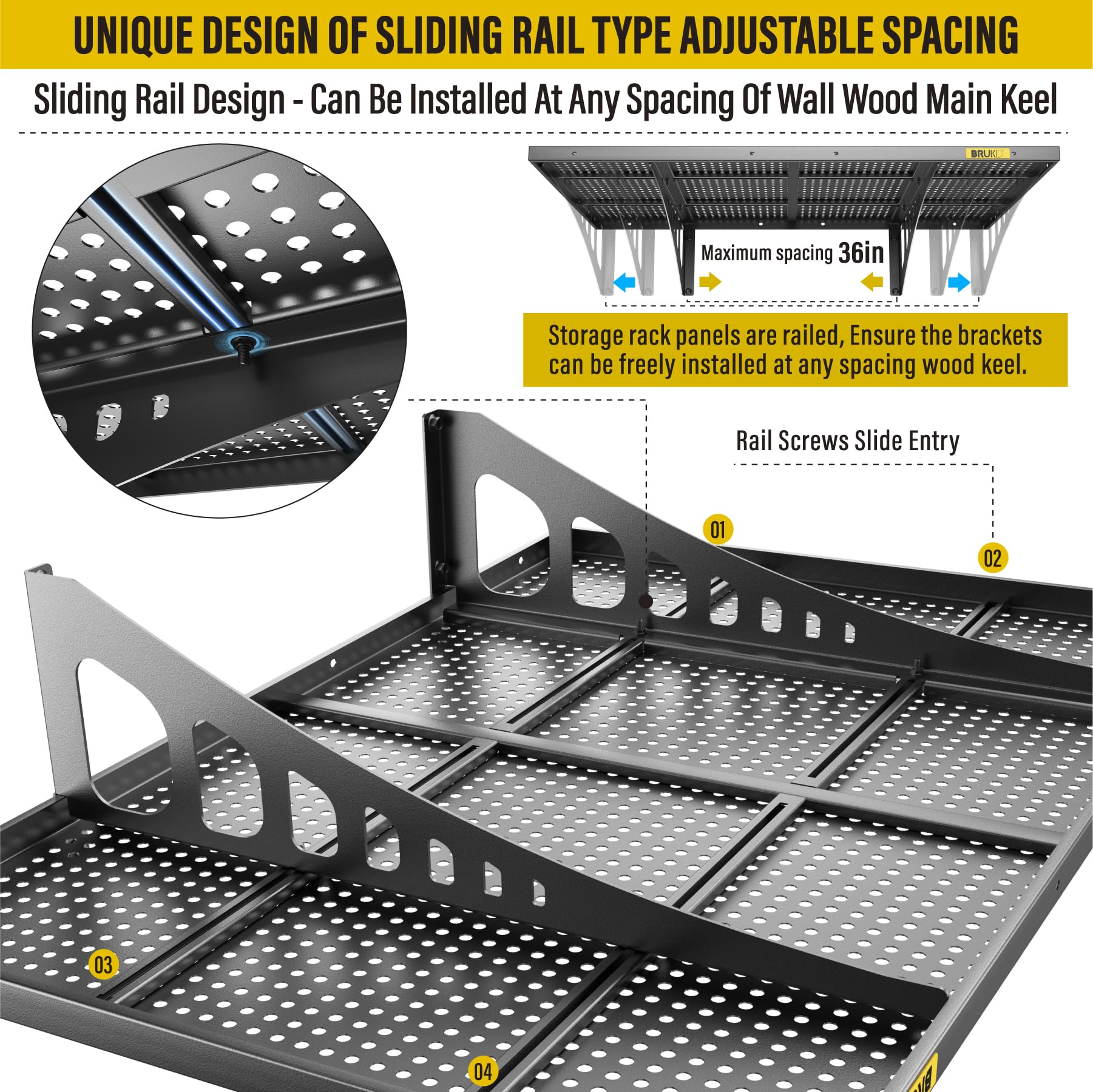 4-Pack 2x3ft Adjustable Wall Mounted Floating Shelves - Heavy Duty Garage Storage Racks for Garage, Kitchen, Living Room & Office Organization - Space Saving Wall Shelves for Home Decor & Storage (Black)