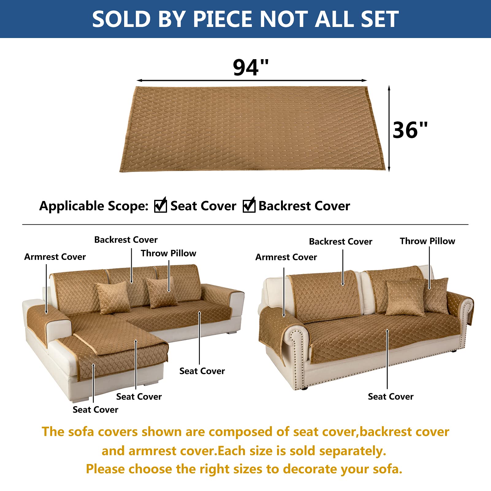 Eismodra 3 Cushion Couch Cover - Anti-Slip Sectional Sofa Slipcover for Pets & Kids (36