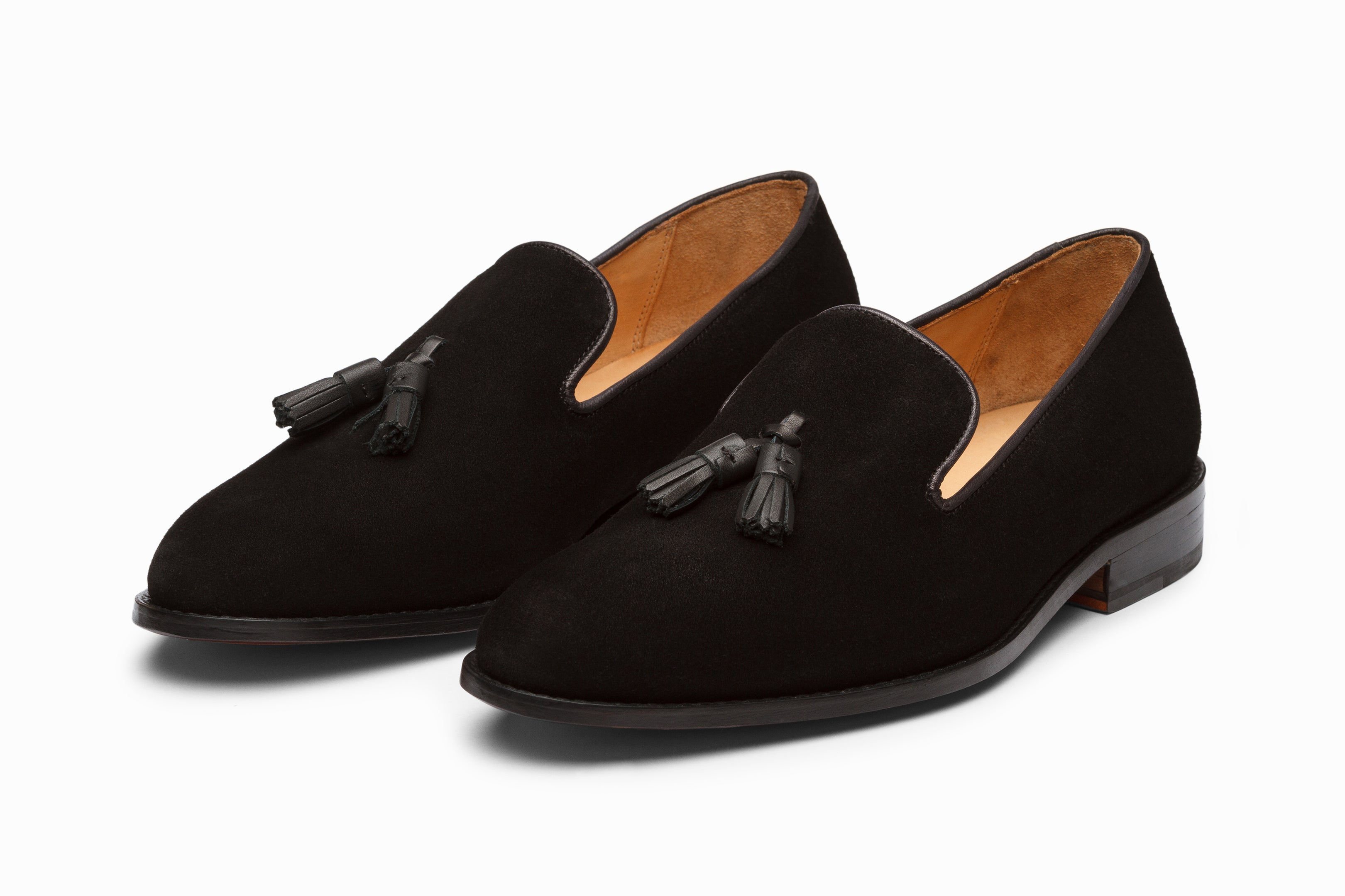 Black Suede Tassel Loafers for Women - Classic Comfortable Slip-On Dress Shoes for Office, Party & Casual Wear