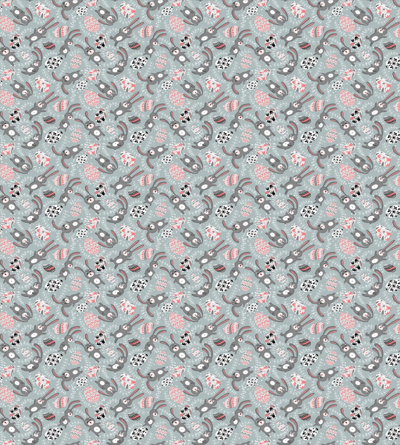 Ambesonne Easter Duvet Cover Set - King Size 2-Piece Bedding with Cartoon Bunny Design, Spring Floral Branches & Eggs Pattern - Blue Grey Black & Coral - Perfect for Spring Decor, Holiday Bedroom Makeover & Gift Giving