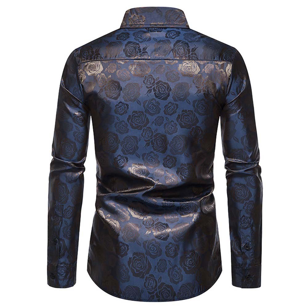 Men's Slim Fit Rose Printed Casual Shirt - Stylish Blue Button Down Shirt for Work, Date & Everyday Wear