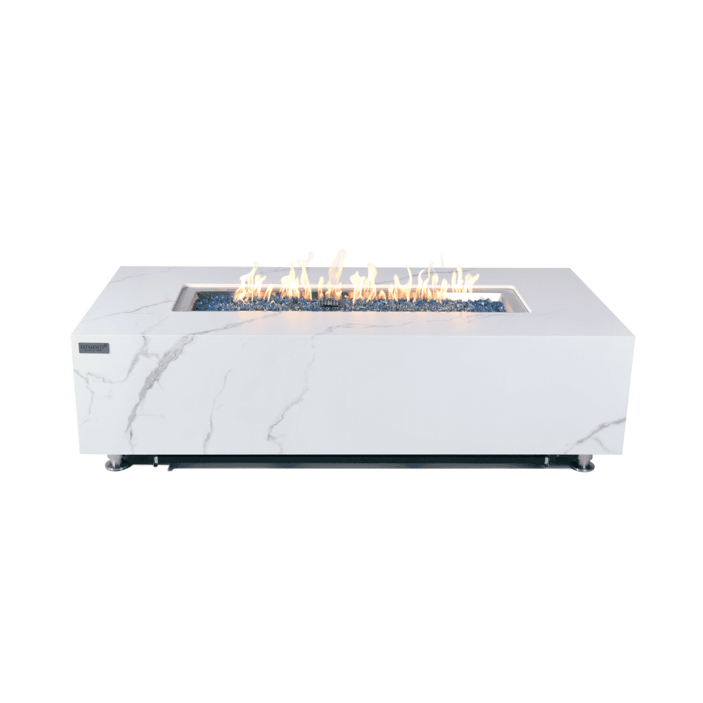 Premium Carrara Marble Porcelain Rectangular Fire Pit Table - Outdoor Patio Heater for Backyard, Garden & Poolside Gatherings