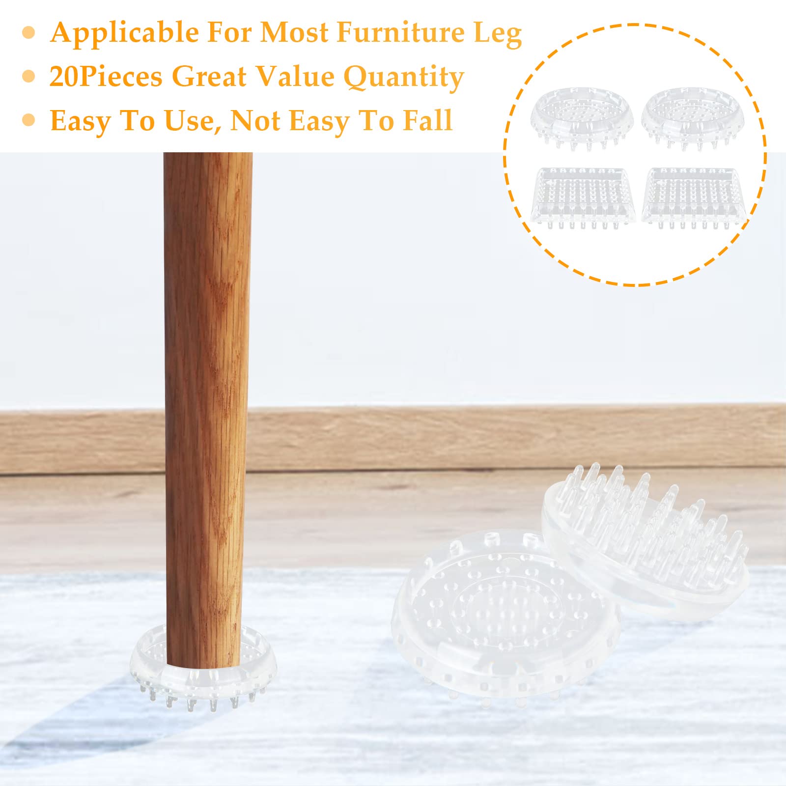 JMIATRY 20-Pack Spiked Caster Cups for Carpet Protection - 10 Square & 10 Round Plastic Furniture Glides (2-1/4 Inch, Clear) - Prevent Floor Damage for Hardwood, Tile & Carpet - Perfect for Office Chairs, Sofas & Rolling Furniture