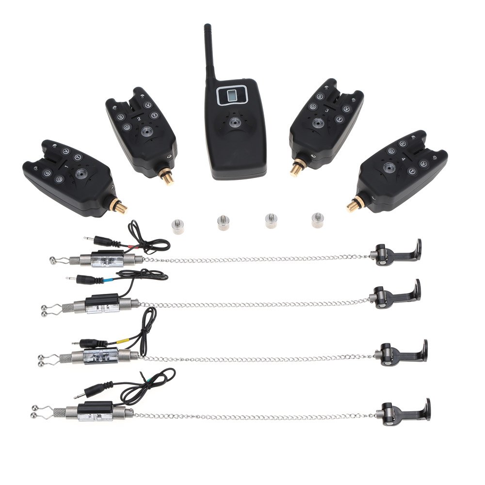 Lixada Wireless Fishing Bite Alarm Set - 4 LED Fishing Alarms + 1 Receiver for Night Fishing, Carp Fishing, and Bank Fishing | Portable & Waterproof Fishing Gear for Anglers