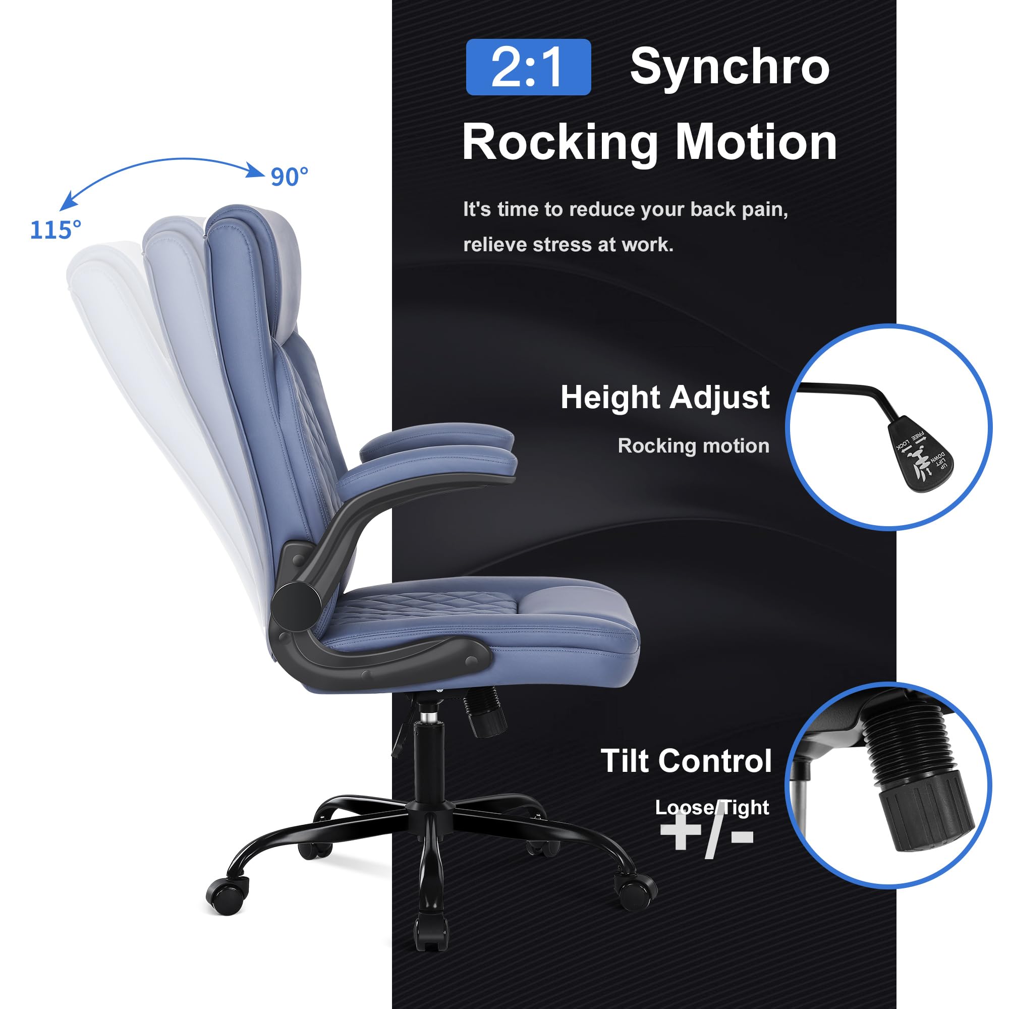 Premium Executive Office Chair - Big & Tall PU Leather Desk Chair with Flip-Up Armrests & Adjustable Height - Ergonomic High Back Computer Chair for Home Office, Gaming & Workspace Comfort