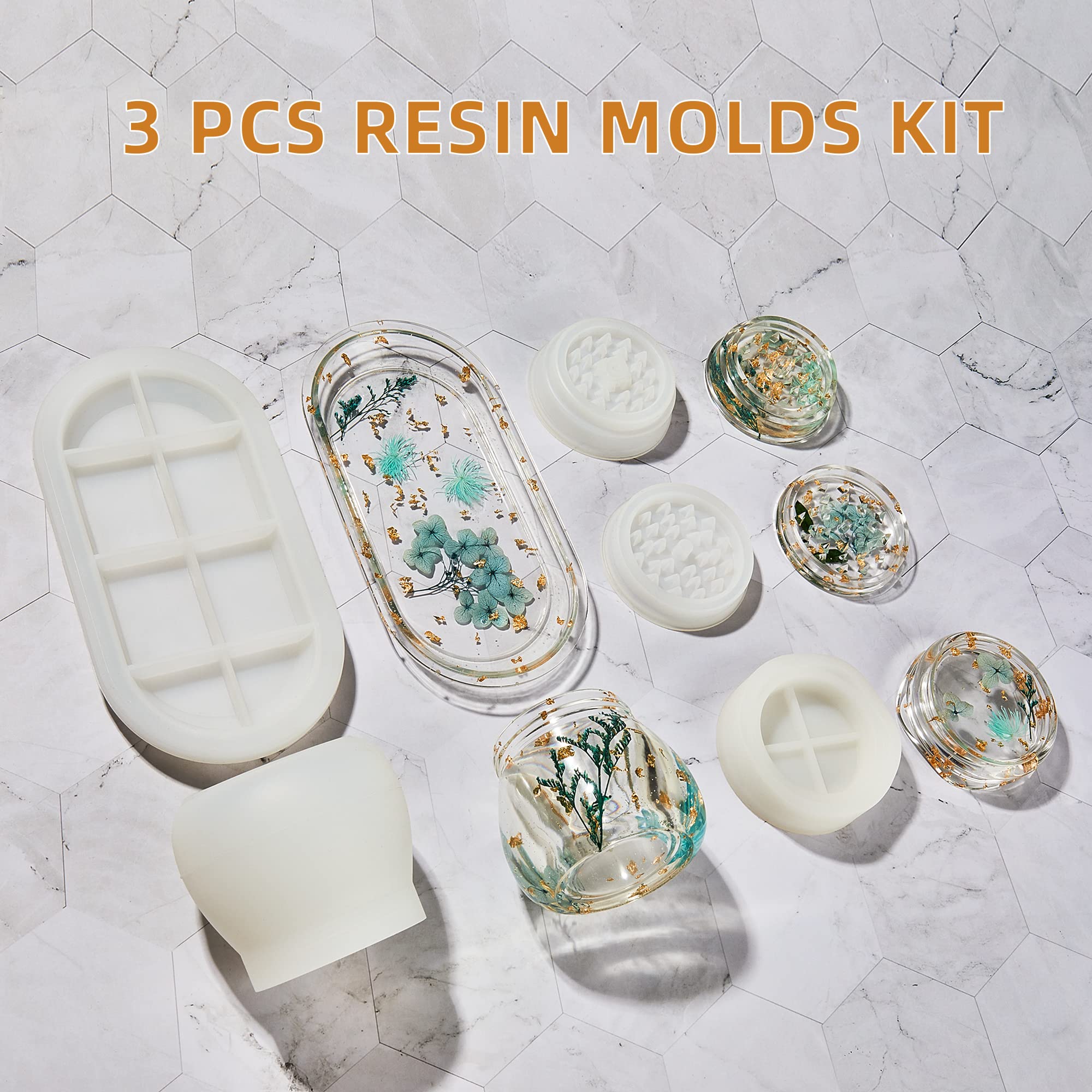3-Piece Silicone Molds for Epoxy Resin - Rolling Tray, Pudding Jar with Lid & Grinder Molds | DIY Resin Casting Kit for Storage, Decoration & Craft Projects | Perfect for Home Decor, Jewelry Making & Gift Ideas