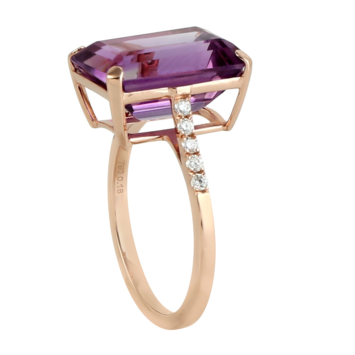Emerald Cut Amethyst Diamond Solitaire Ring in 18K Rose Gold | Elegant Jewelry for Women | Perfect Anniversary Gift, Engagement Ring & Special Occasion Present