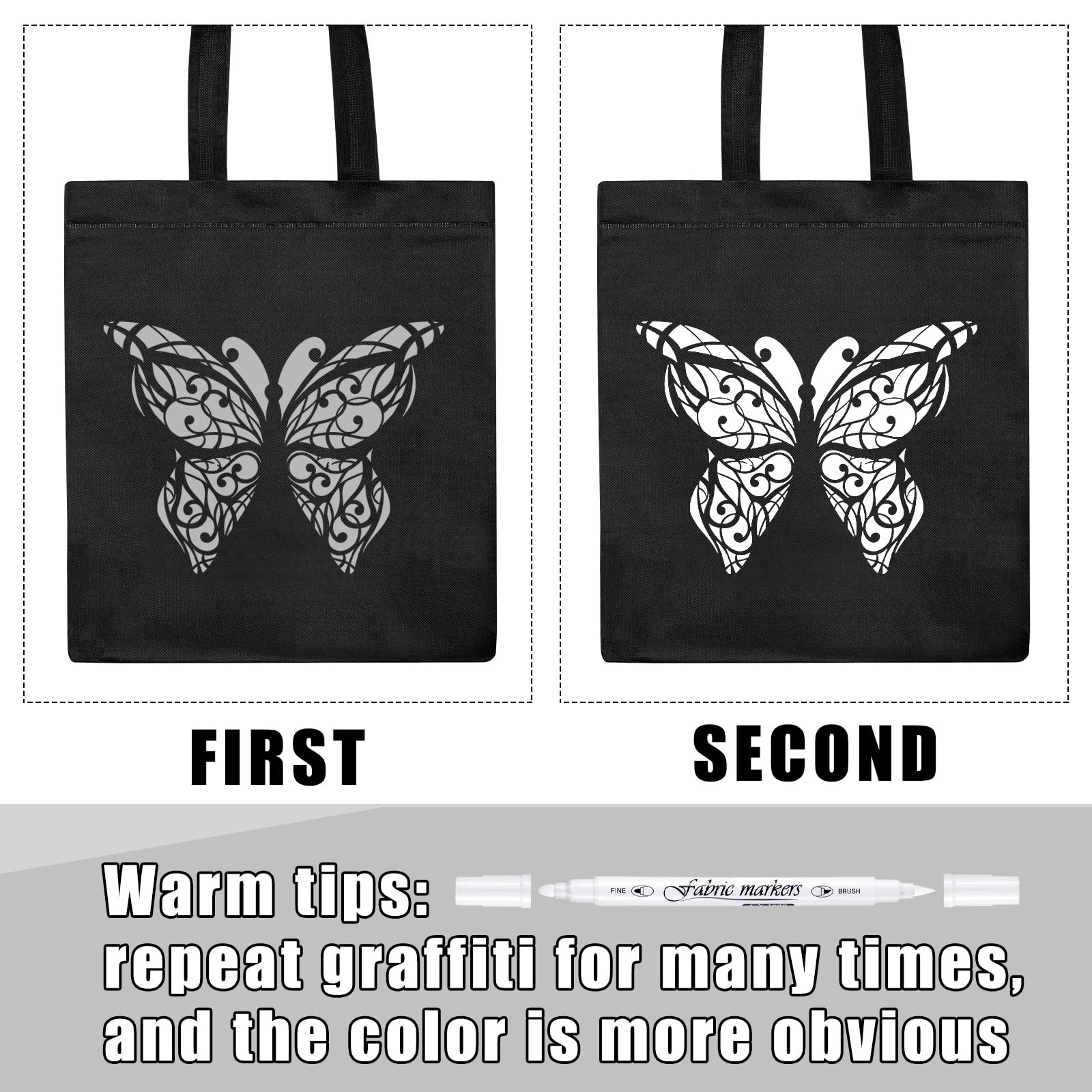 Tinlade Permanent Fabric Markers for Clothes - Dual Tip No Bleed Fabric Paint Pens Kit (12 Pack) - Perfect for DIY T-Shirts, Costumes, Bags & Fabric Art Projects