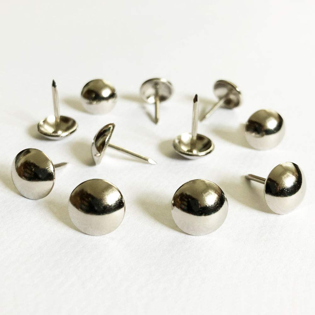 500pcs Nickel Upholstery Tacks - D11mm x L17mm Decorative Furniture Nails for Sofa, Wooden Furniture & DIY Projects - Hobnail Thumb Tacks for Home Decor & Upholstery Repair (Nickel Finish)