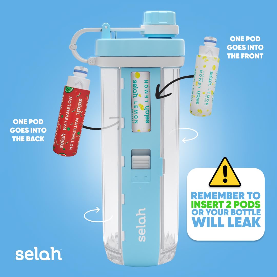 Selah Sugar-Free Vitamin Water Bottle - 20oz with Flavor Pods - for Energy & Sports Drinks (Blue, 4 Pods) - Hydrate On-The-Go
