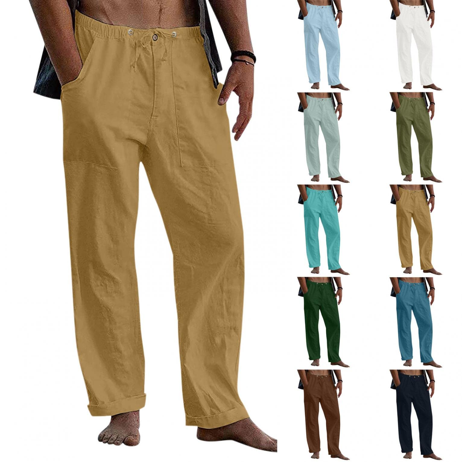 JIUMI Men's Yoga Pants - Mid Waist Straight Leg Stretch Soft Loose Fit Casual Workout Athletic Quick Dry Joggers Sweatpants for Gym, Running & Lounge Wear