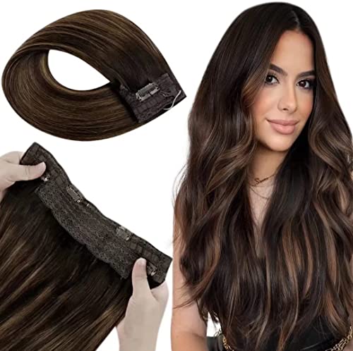 Premium Fish Line Halo Hair Extensions with Invisible Clips - Seamless 100% Human Hair Extensions for Length & Volume - Perfect for Weddings, Parties & Daily Styling