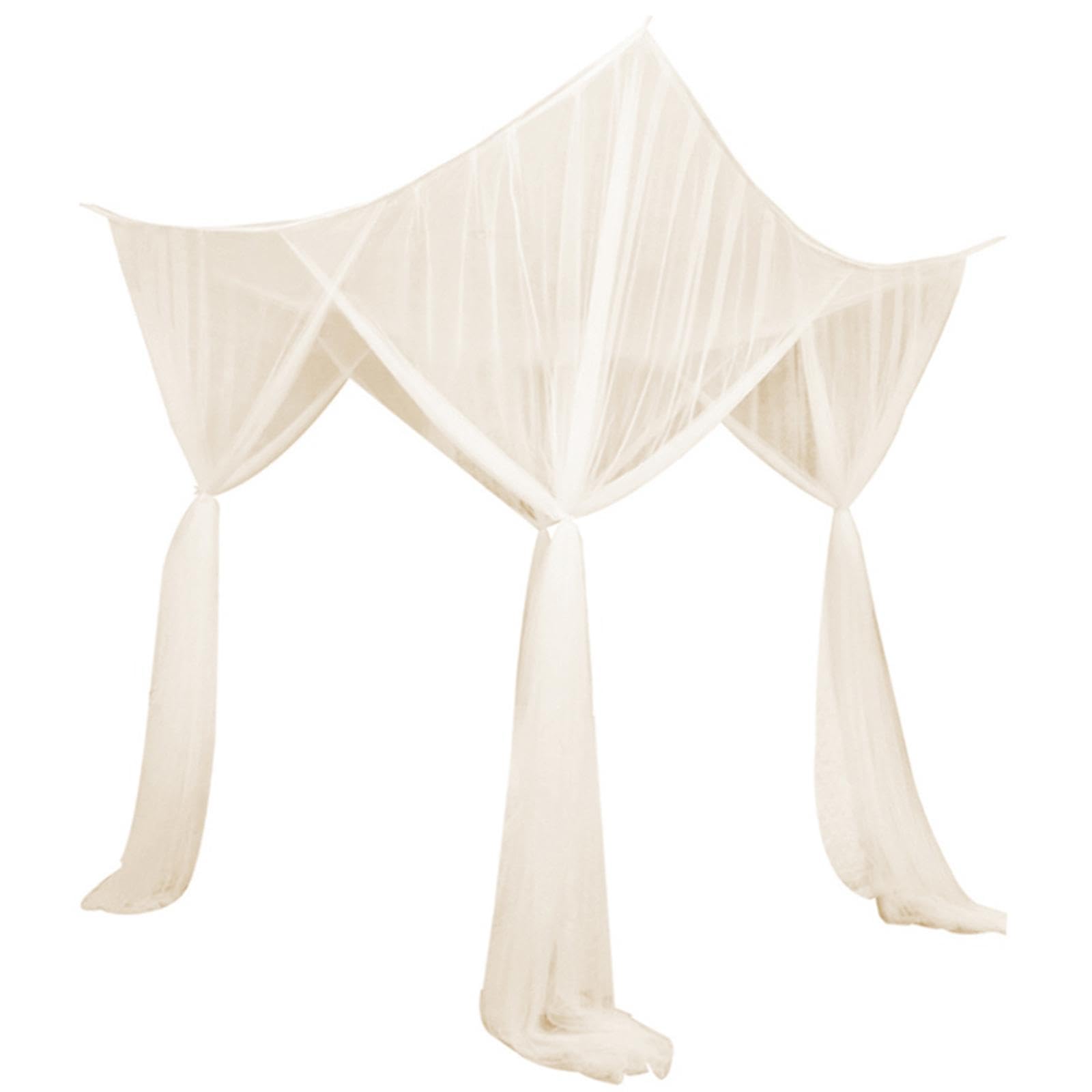 BESGA 4 Corner Post Bed Canopy Net - Elegant Hanging Bed Tent for Kids & Adults - Beige Bed Curtains for Girls' Rooms & Home Decor - Perfect for Nursery, Bedroom & Sleepovers