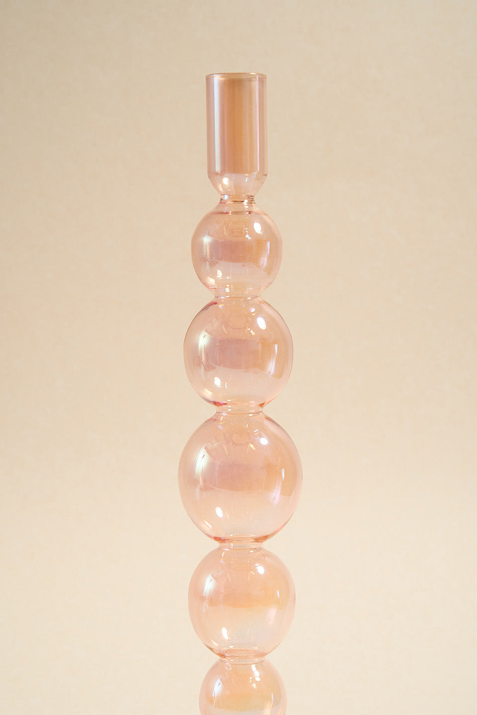 Five Bubble Pearl Pink 30cm Glass Taper Candle Holder - Elegant Home Decor for Weddings, Dining Tables & Romantic Ambiance