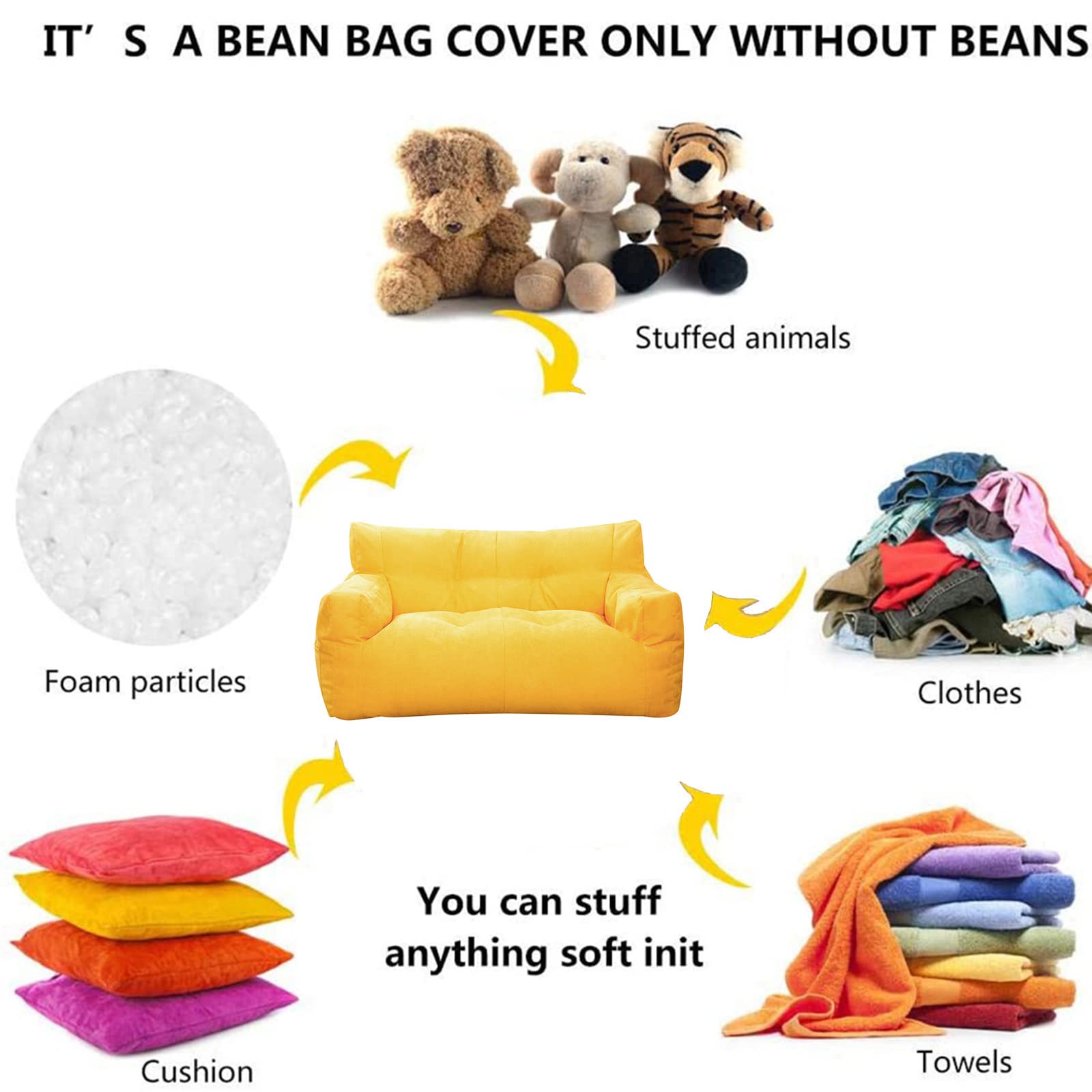 HWOEK Lazy Sofa Cover Bean Bag Chair with Footstool - High Back Lounger for Adults & Kids (No Filler) - Soft Washable Beanbag Chair Cover - Perfect for Living Room, Bedroom & Game Room - Gray