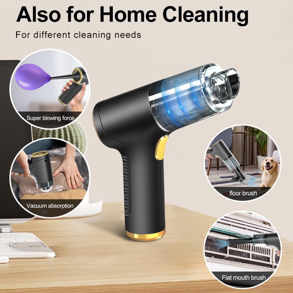 9000PA Cordless Rechargeable Car Vacuum Cleaner with Compressed Air Duster - Powerful Handheld Vacuum for Car Detailing, Home & Office Cleaning - Perfect for Pet Hair, Crumbs & Dust Removal