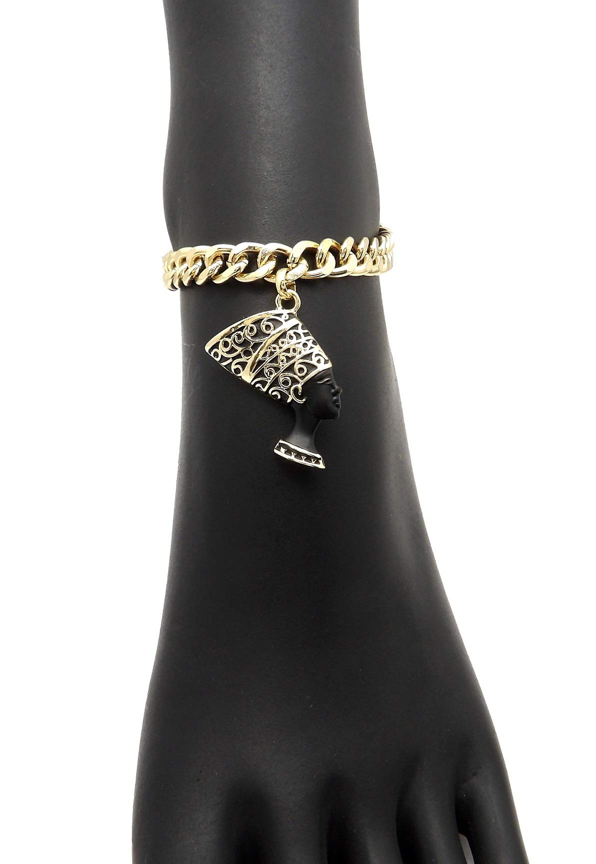 Egyptian Ankh & Nefertiti Charm Anklet - 9.5