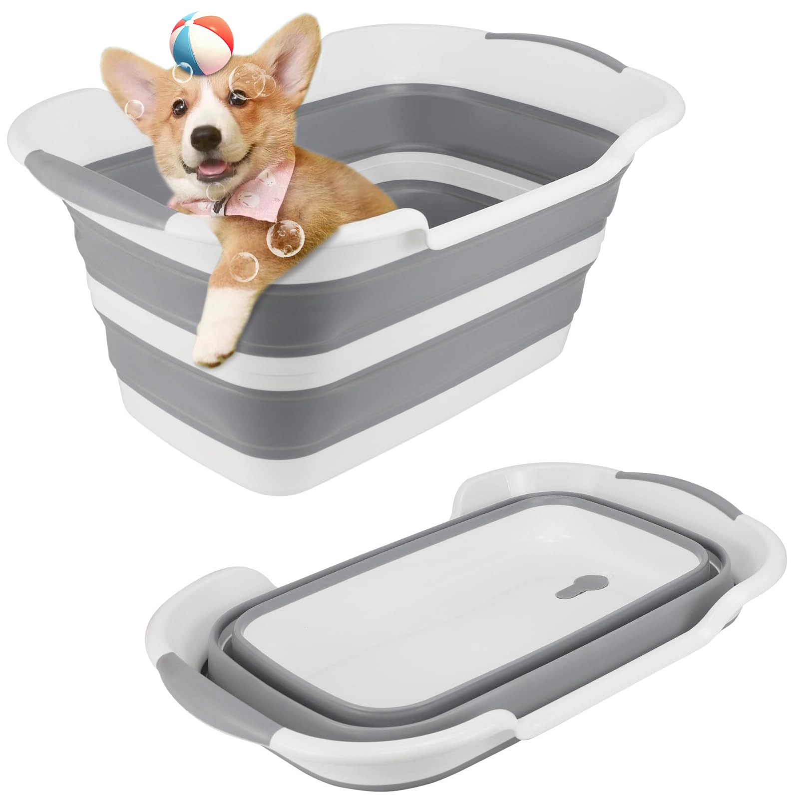 Foldable Dog Bathtub with Drainage Hole - Portable Pet Bath Tub for Small Dogs & Cats | Collapsible Puppy Washing Tub for Indoor/Outdoor Bathing (Gray) - Perfect for Home, Travel & Grooming Salons