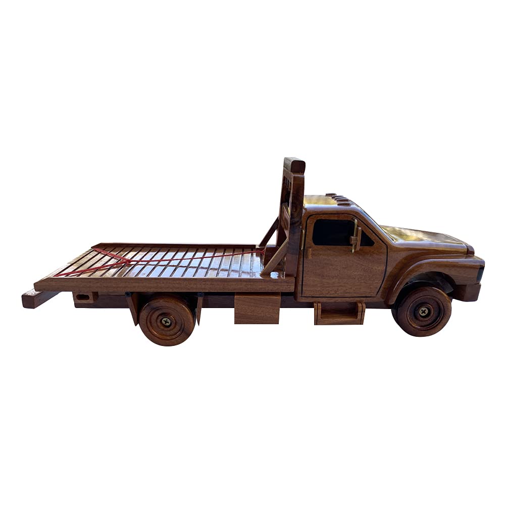 Premium Mahogany Wood Flatbed Tow Truck Model - Collectible Miniature Desktop Truck for Office Decor, Gifts & Car Enthusiasts - Perfect for Home, Office Display & Model Car Collections