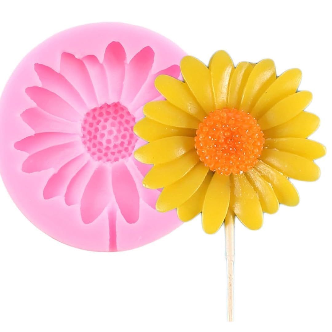 3D Sunflower Daisy Flower Silicone Fondant Mold for DIY Chocolate Cake Decor, Jelly, Polymer Clay, Pastry, Soap & Resin Candle Crafts - 1 Cavity | Perfect for Birthday Parties, Wedding Cakes & Home Baking Decorations