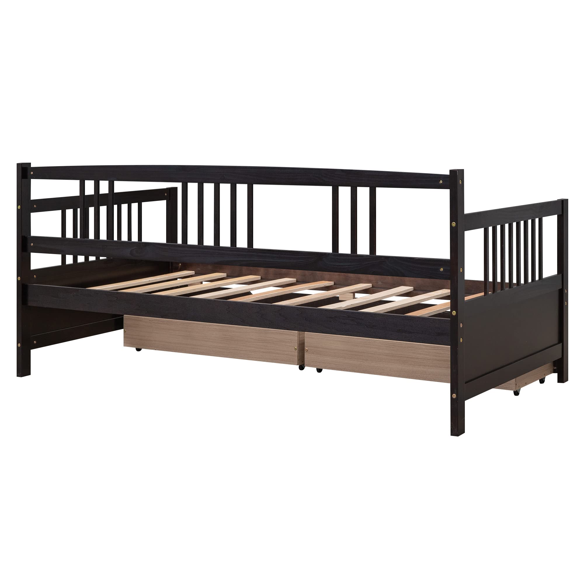 Bellemave Twin Daybed with Drawers - Wooden Platform Bed Frame for Kids & Adults - Multifunctional Espresso Day Bed - Perfect for Guest Rooms, Dormitories & Small Spaces