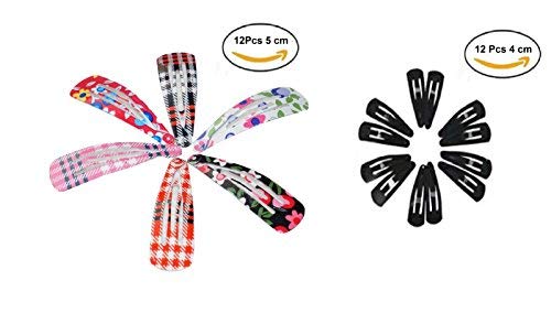 FOK 24-Piece Tik Tak Hair Pins Set - 12 Pairs (6 Multi-Color Printed 5cm & 6 Black 4cm) Premium Metal Triangle Hair Clips for Women & Girls - Perfect for School, Work, Parties & Everyday Hairstyles
