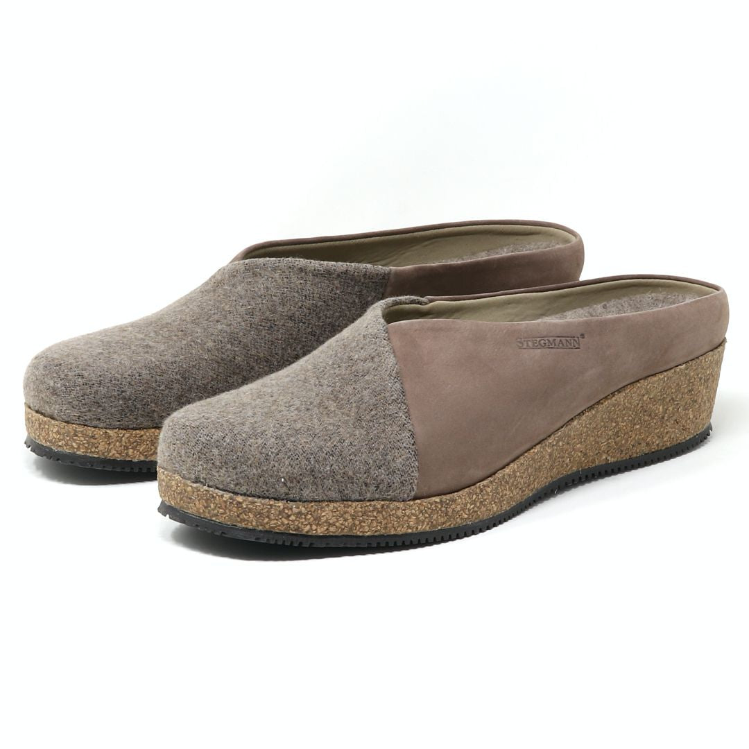 Women's Elsa Stretch Felt & Nubuck Wedge Mule Slippers - Comfortable House Shoes for Indoor/Outdoor Wear, Perfect for Relaxing at Home, Lounging or Quick Errands
