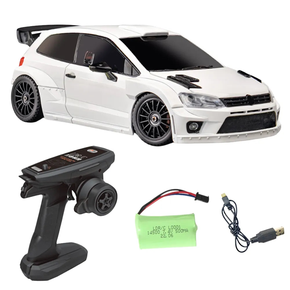 LDRC 2801 Pro RC Drift Car 1/28 Scale 4WD RTR with 7.4V Battery - Ready-to-Race Remote Control Car for POLO R Model - Full Proportional On-Road Racing Drift Vehicle for Adults & Kids - Perfect for Indoor Racing, Backyard Tracks & RC Car Competitions