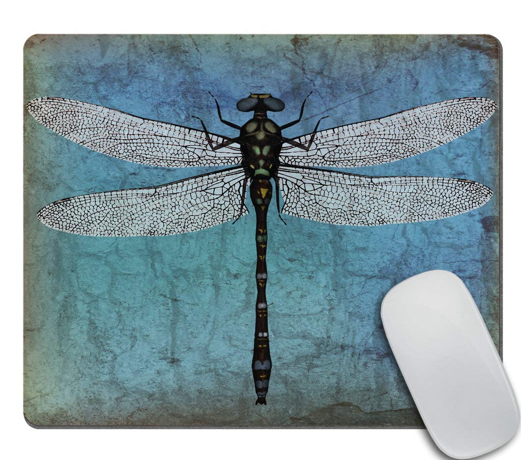 Custom Gaming Mouse Pad - Dragonfly Grunge Blue Vintage Wings Design with Non-Slip Rubber Base | Perfect for PC, Laptop, Office & Esports Gaming Setup